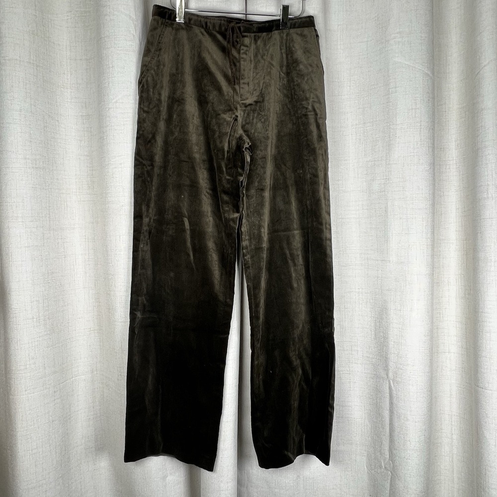 J. Crew Wide Leg Velvet Pants Velour Olive Green Women's Size 8 Trousers Cotton